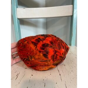 Vintage Orange Red Feather Pillbox Hat Fascinator Mid Century Modern Pheasant